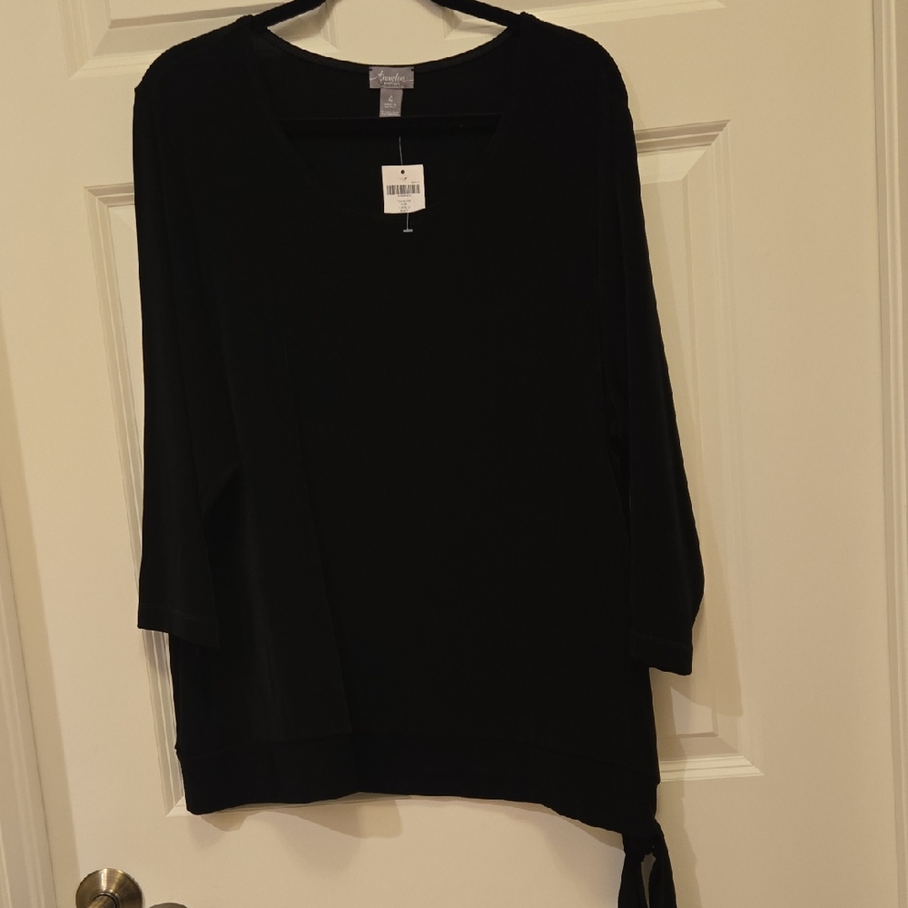 Chico's Travelers Black Gaby Top SZ 4 NWT